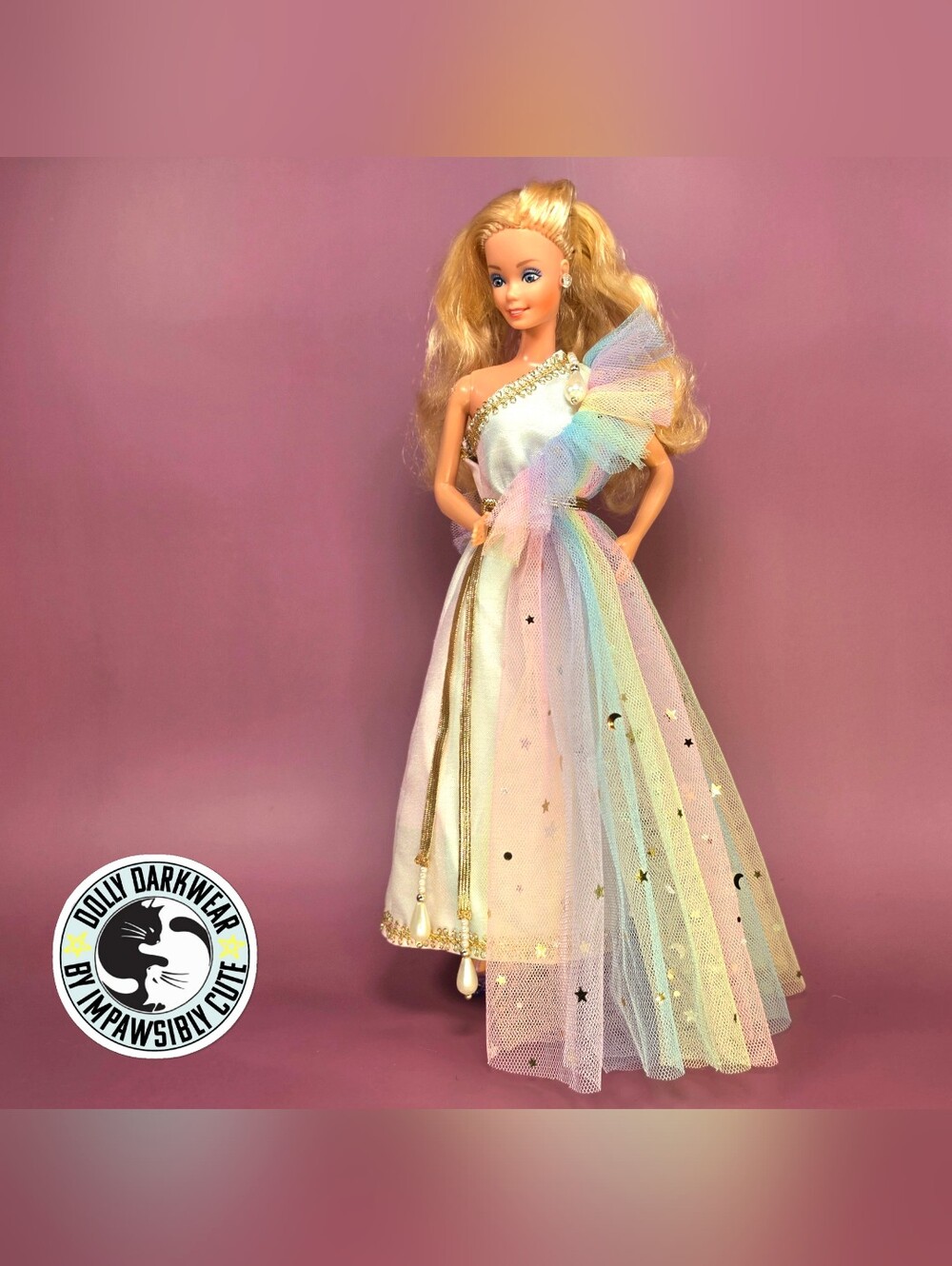 For Superstar Barbie Doll- Celestial Rainbow Evening Gown